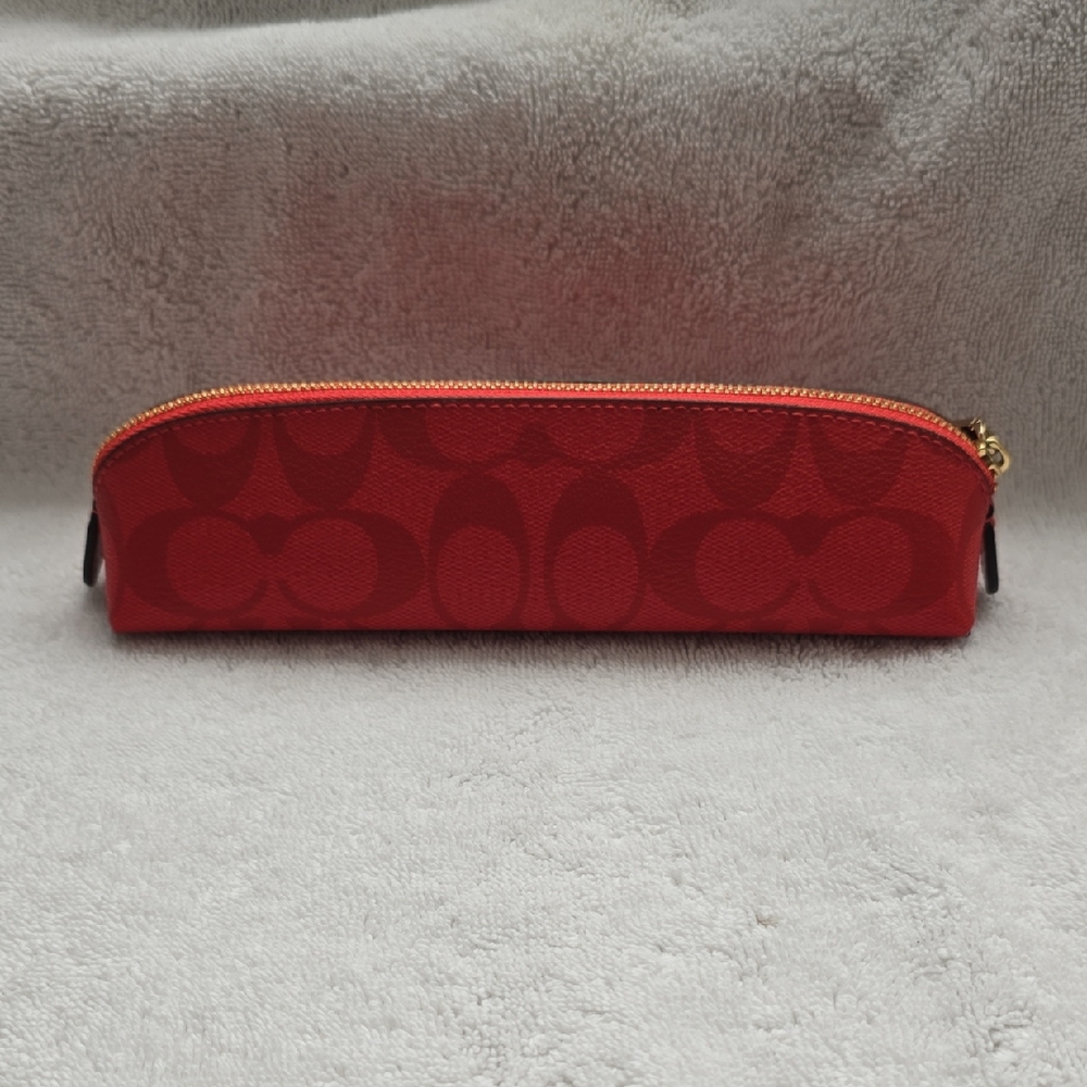 Coach Signature Red Pencil Case with Gold Zipper